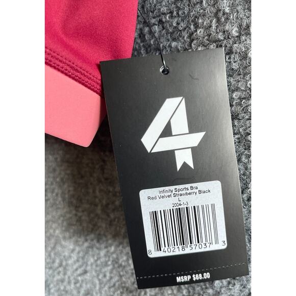 Fourlaps Infinity Sports Bra Large Red Velvet Strawberry Black NWT - Picture 4 of 7